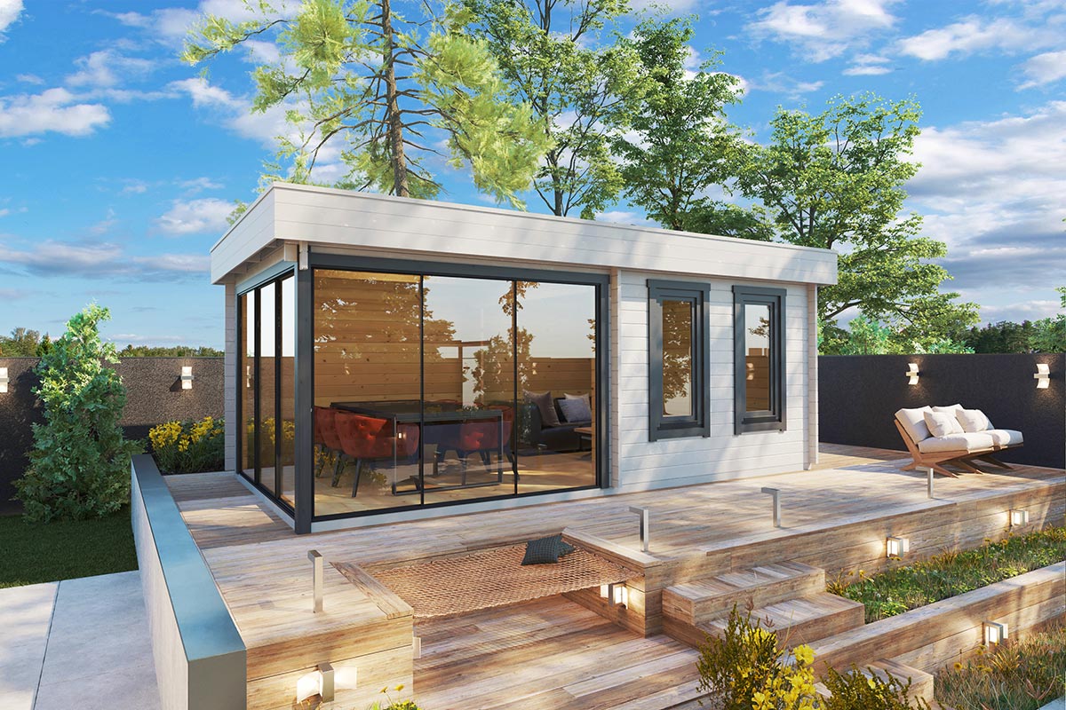 Modernes Gartenhaus “Aurora” 6x3m | Modernes Gartenhaus mit Flachdach | 3x6m großes Gartenhaus mit Schiebetür aus Glas – Bild 2