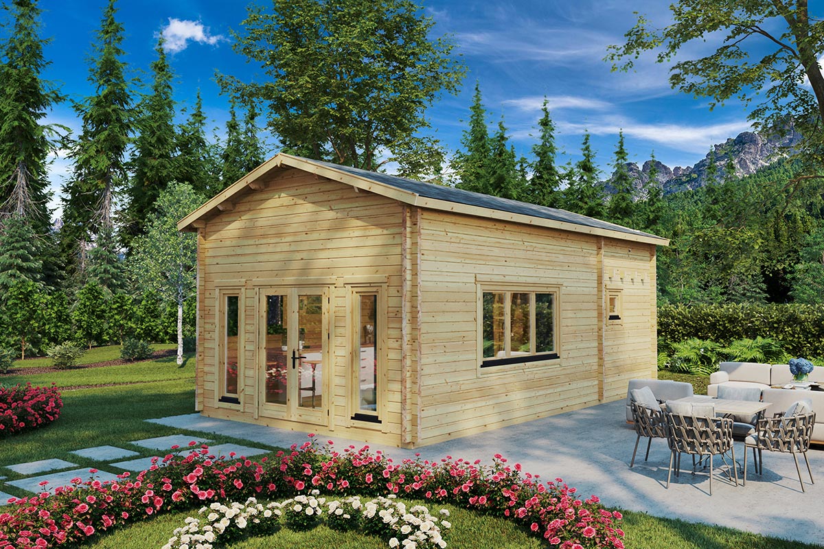 Blockhaus mit Schlafboden “Stefan 5” 5x8m Blockhaus mit Schlafboden “Stefan 5” 5x8m