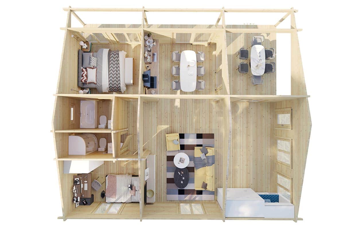 Zwei-Schlafzimmer Blockhaus Ferienhaus “Daisy” 10x10m – Bild 2