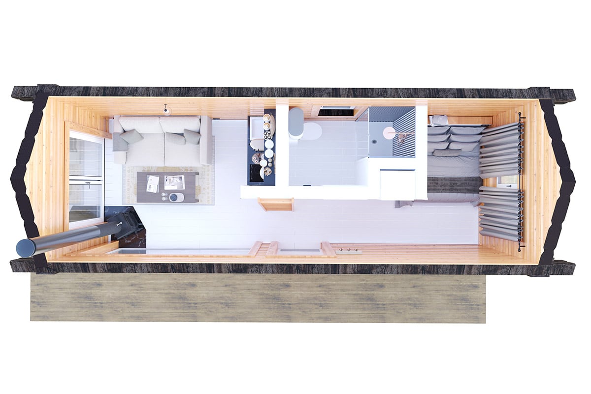 Tiny House Fertighaus “HyggeHut” | Winterfestes Blockhaus 8x3m – Bild 2