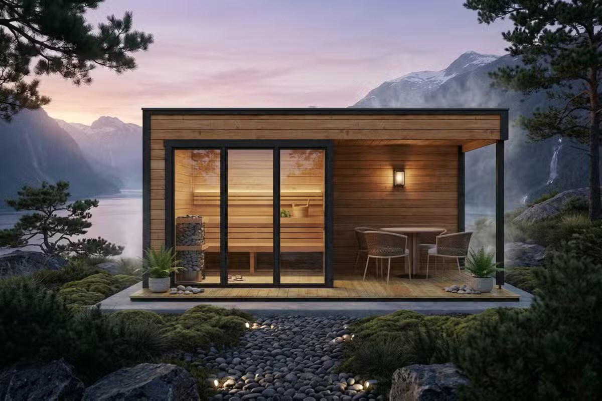 Moderne Gartensauna „Nord” 5 x 2 m Moderne Gartensauna „Nord” 5 x 2 m