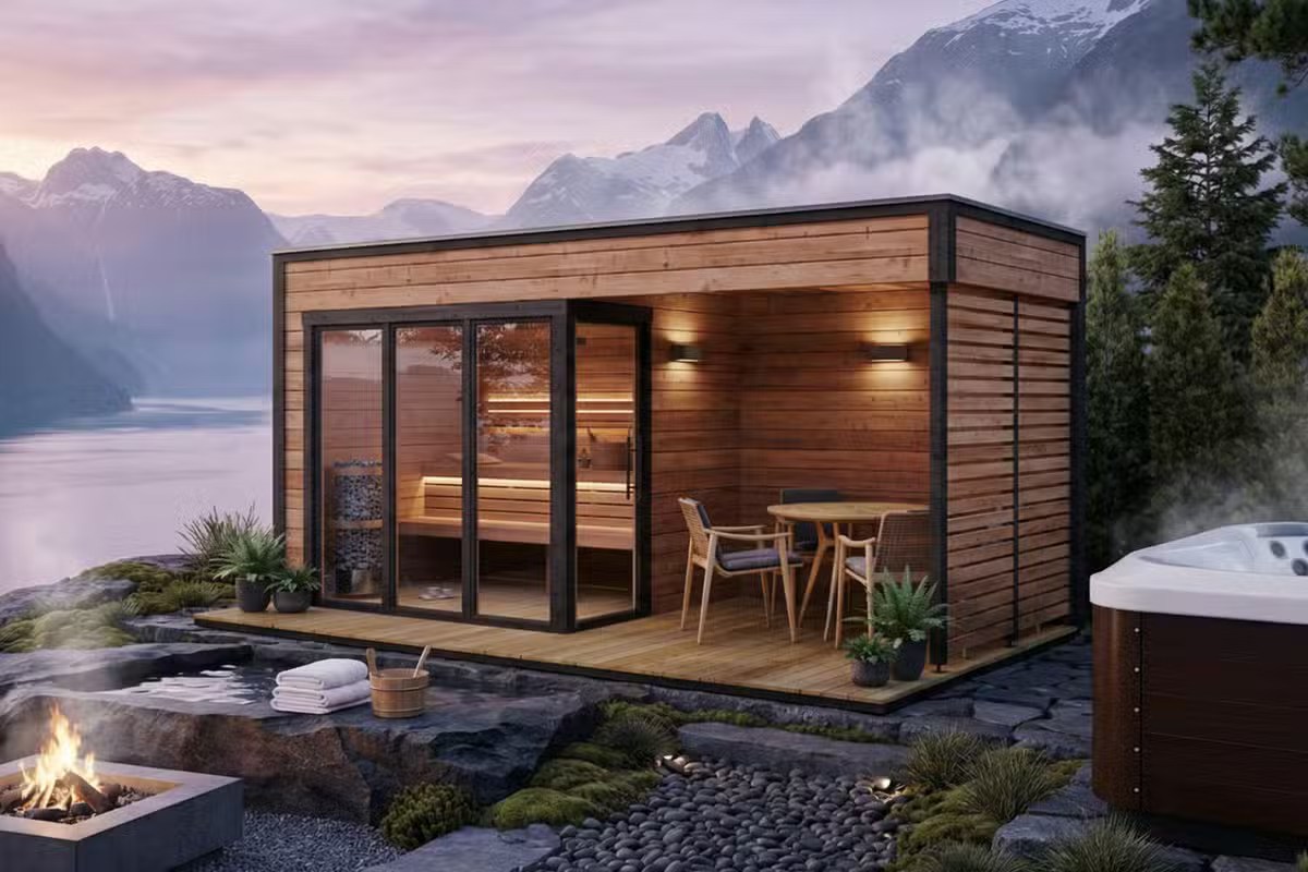 Moderne Gartensauna „Geira” 5 x 2 m Moderne Gartensauna „Geira” 5 x 2 m