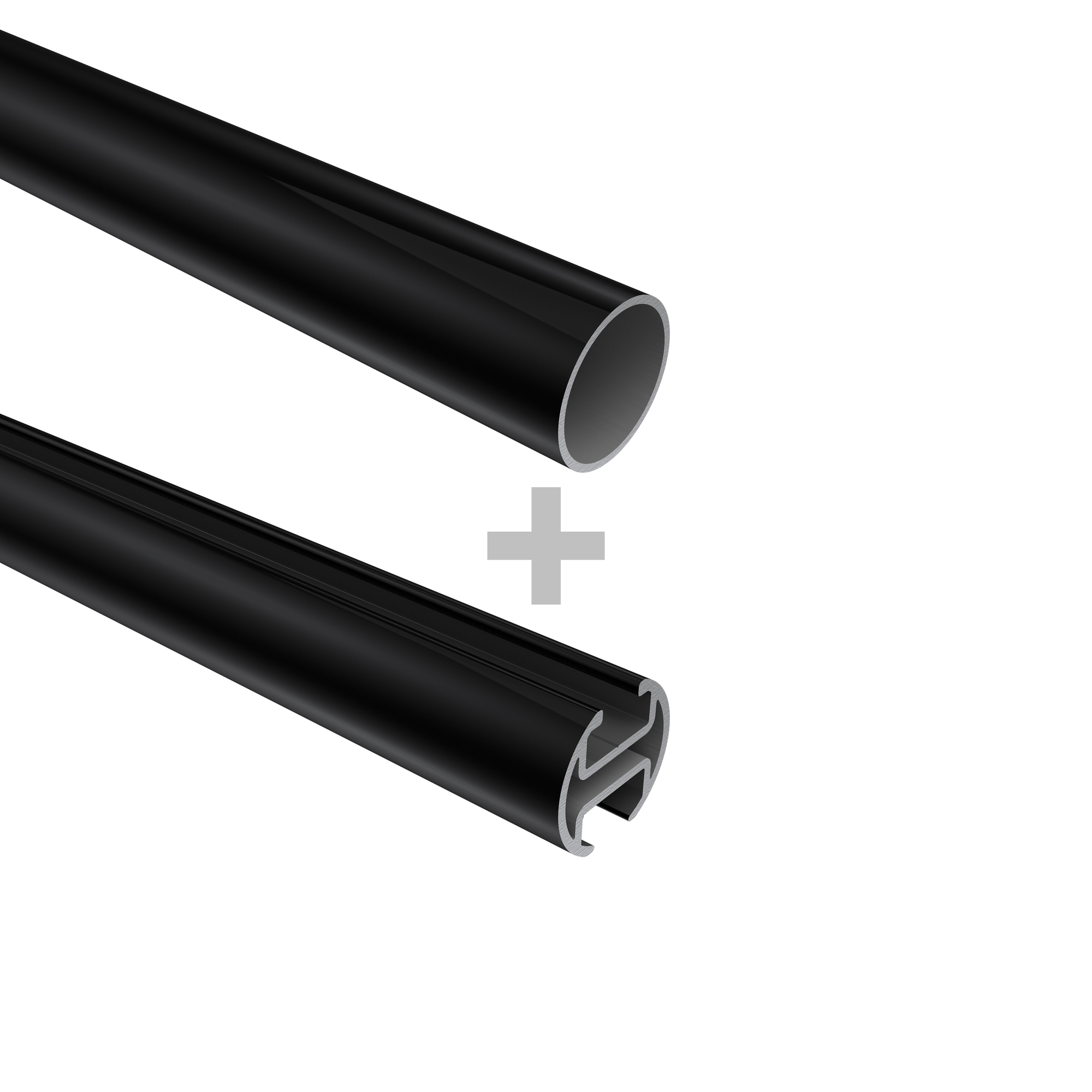 Rundrohr-Innenlaufstange Schwarz, Aluminium / Metall 20 mm Ø Platon Tanara, zweiläufig – Bild 4