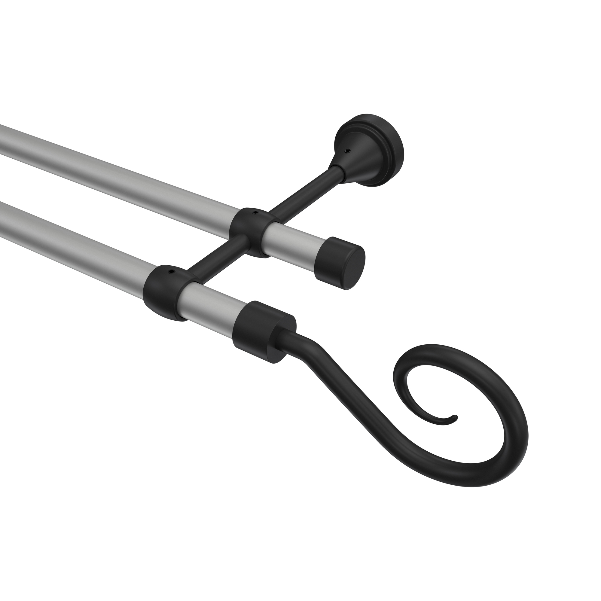 Gardinenstange Silbergrau / Schwarz, Metall 16 mm Ø Primus Allegra, 2-läufig Gardinenstange Silbergrau / Schwarz, Metall 16 mm Ø Primus Allegra, 2-läufig