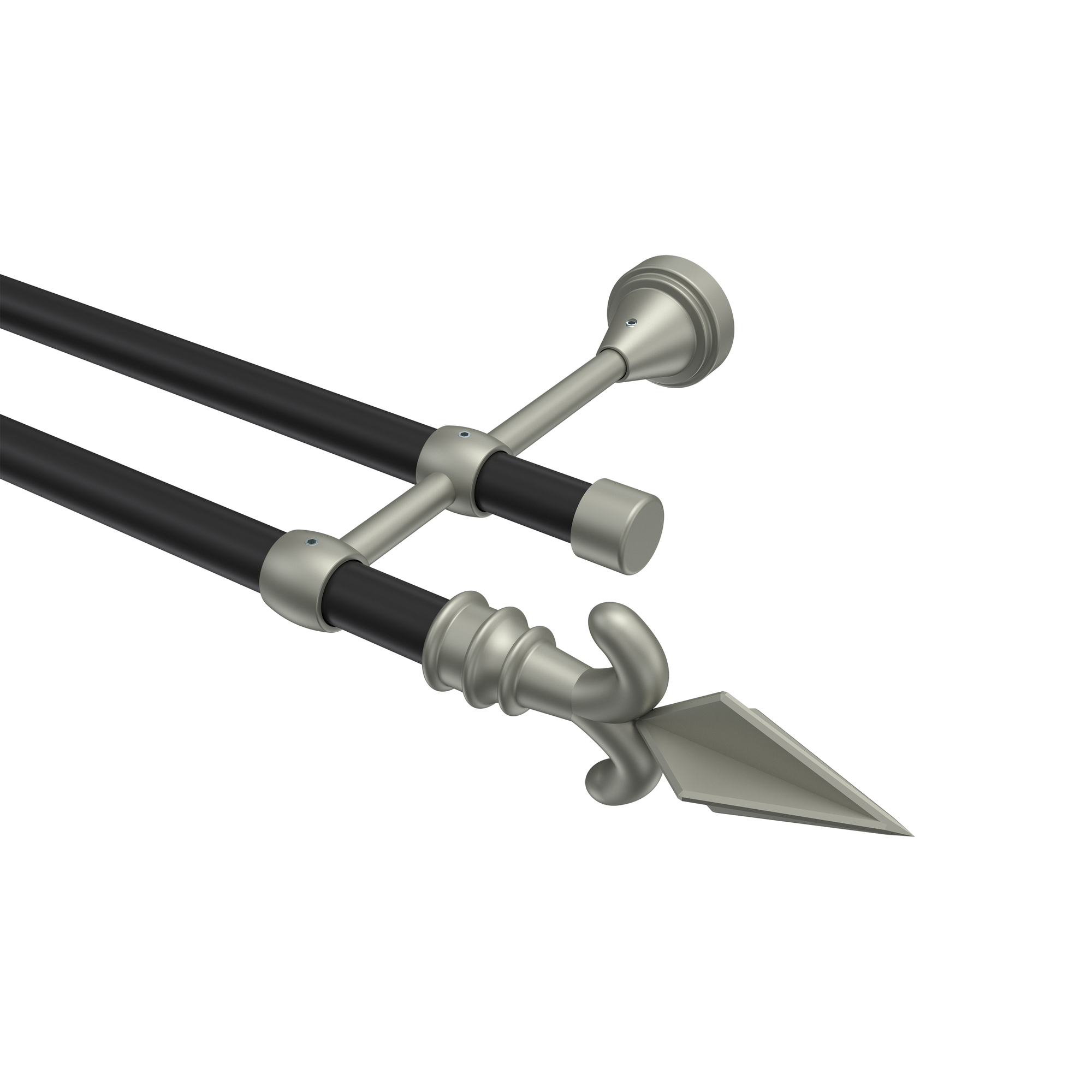 Vorhangstange Schwarz / Chrom matt, Metall 16 mm Ø Primus Matteo, zweiläufig Vorhangstange Schwarz / Chrom matt, Metall 16 mm Ø Primus Matteo, zweiläufig