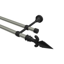 Gardinenstange Chrom matt / Schwarz, Metall 16 mm Ø Primus Matteo, zweiläufig Gardinenstange Chrom matt / Schwarz, Metall 16 mm Ø Primus Matteo, zweiläufig