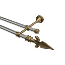 Vorhangstange Edelstahl-Optik / Messing Antik, Metall 16 mm Ø Primus Matteo, doppelläufig Vorhangstange Edelstahl-Optik / Messing Antik, Metall 16 mm Ø Primus Matteo, doppelläufig