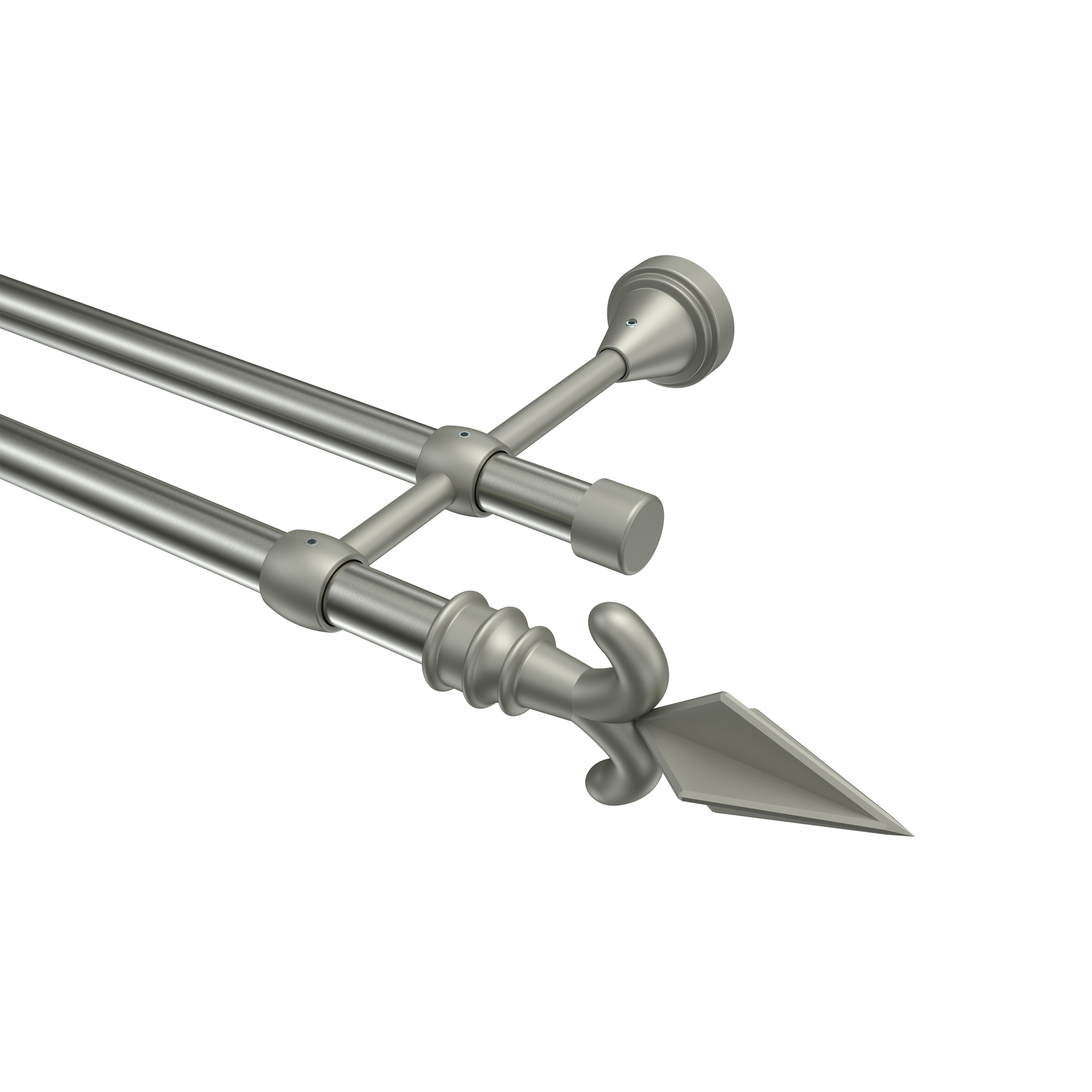 Gardinenstange Edelstahl-Optik / Chrom matt, Metall 16 mm Ø Primus Matteo, zweiläufig Gardinenstange Edelstahl-Optik / Chrom matt, Metall 16 mm Ø Primus Matteo, zweiläufig