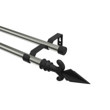 Vorhangstange Edelstahl-Optik / Schwarz, Metall 16 mm Ø Olymp Matteo, 2-läufig Vorhangstange Edelstahl-Optik / Schwarz, Metall 16 mm Ø Olymp Matteo, 2-läufig