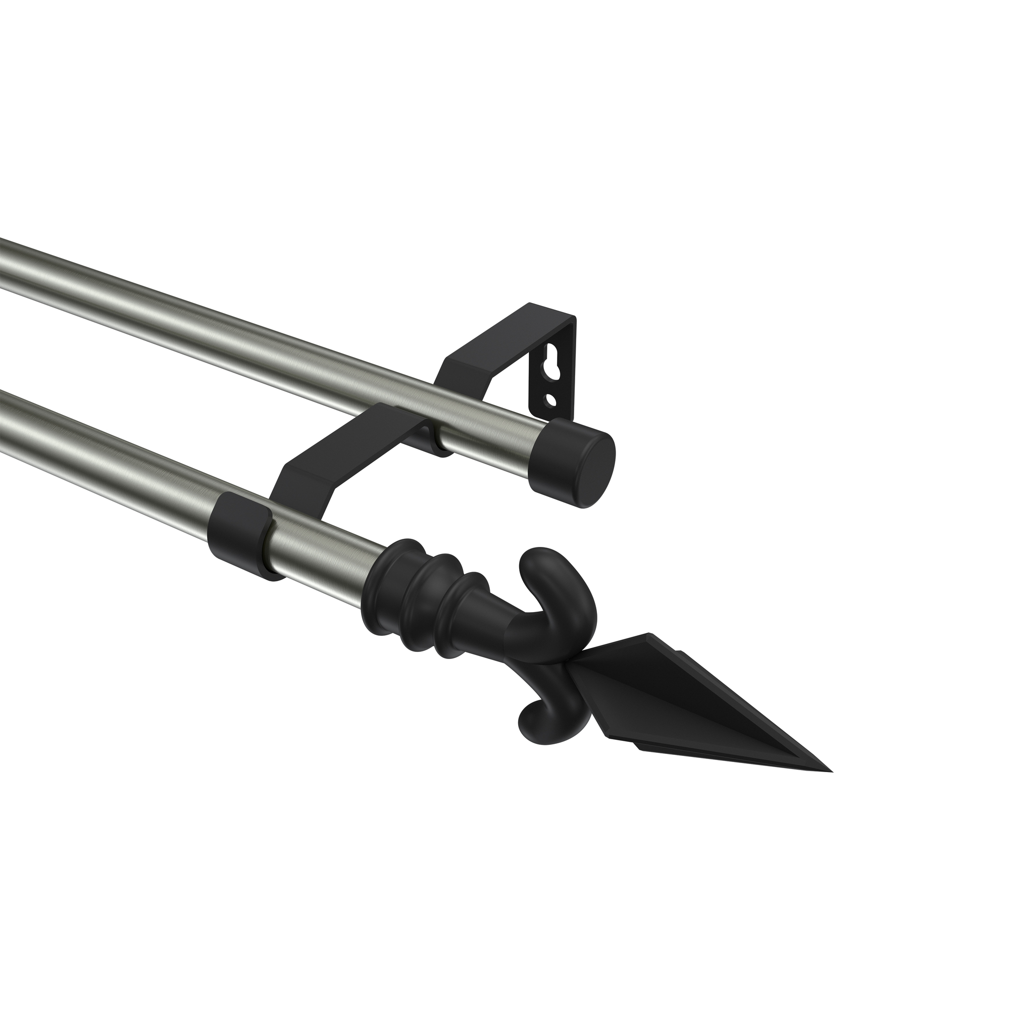 Vorhangstange Edelstahl-Optik / Schwarz, Metall 16 mm Ø Olymp Matteo, 2-läufig Vorhangstange Edelstahl-Optik / Schwarz, Metall 16 mm Ø Olymp Matteo, 2-läufig