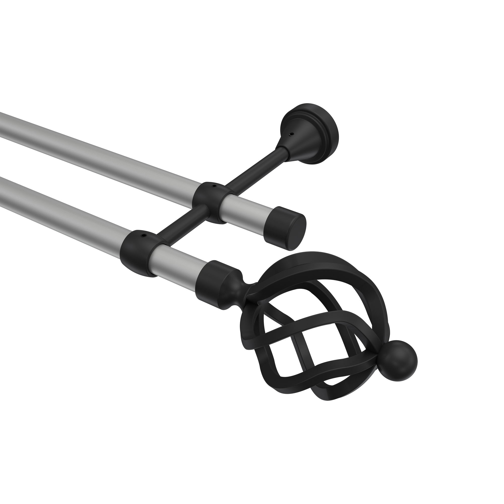 Gardinenstange Silbergrau / Schwarz, Metall 16 mm Ø Primus Paolo, 2-läufig Gardinenstange Silbergrau / Schwarz, Metall 16 mm Ø Primus Paolo, 2-läufig