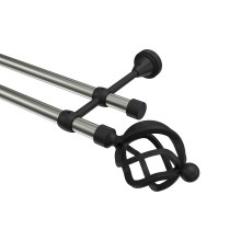 Gardinenstange Edelstahl-Optik / Schwarz, Metall 16 mm Ø Primus Paolo, 2-läufig Gardinenstange Edelstahl-Optik / Schwarz, Metall 16 mm Ø Primus Paolo, 2-läufig