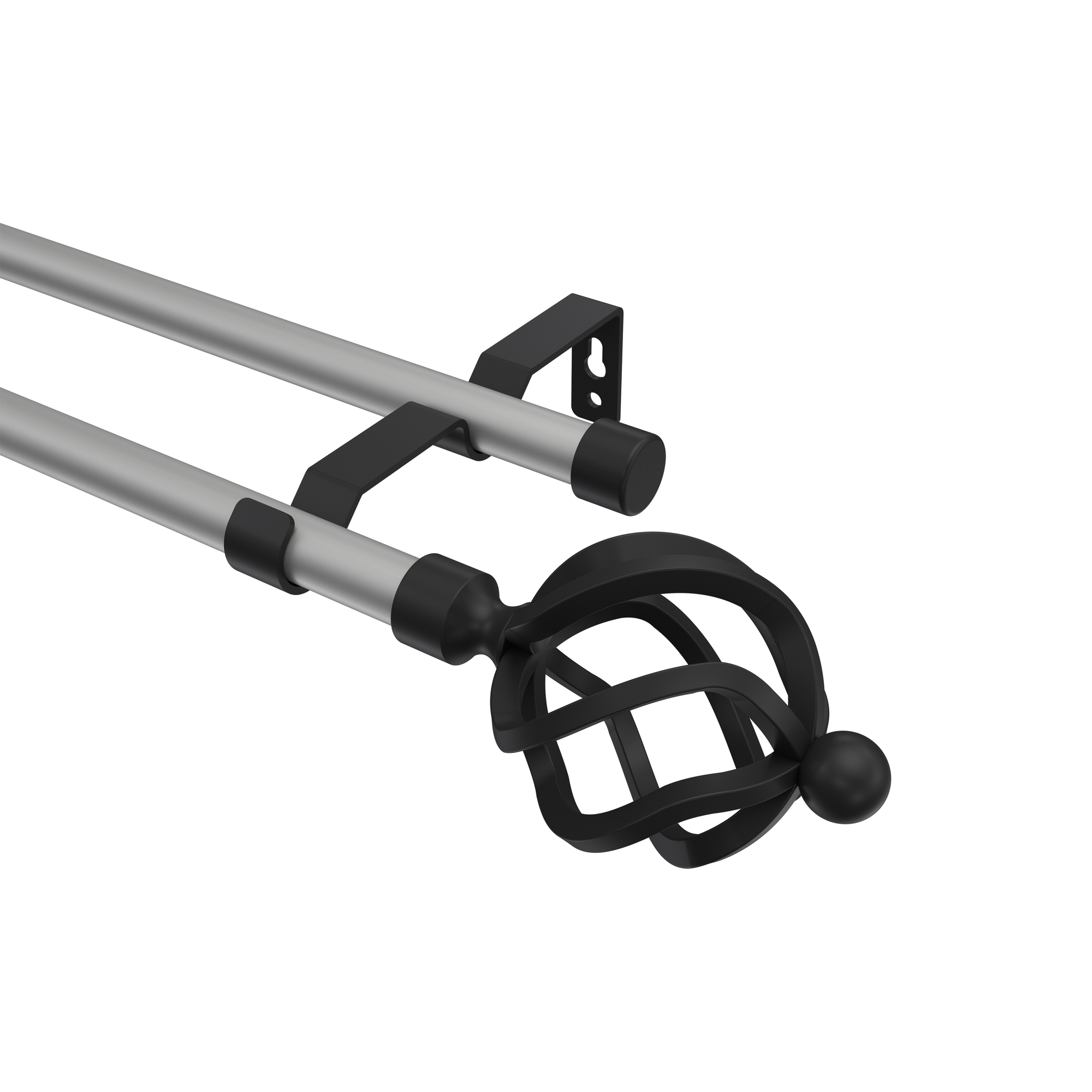 Vorhangstange Silbergrau / Schwarz, Metall 16 mm Ø Olymp Paolo, 2-läufig Vorhangstange Silbergrau / Schwarz, Metall 16 mm Ø Olymp Paolo, 2-läufig