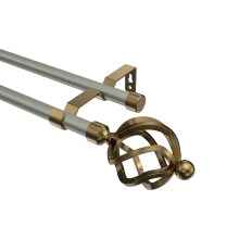 Vorhangstange Chrom matt / Messing Antik, Metall 16 mm Ø Olymp Paolo, doppelläufig Vorhangstange Chrom matt / Messing Antik, Metall 16 mm Ø Olymp Paolo, doppelläufig