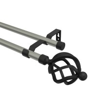 Gardinenstange Chrom matt / Schwarz, Metall 16 mm Ø Olymp Paolo, zweiläufig Gardinenstange Chrom matt / Schwarz, Metall 16 mm Ø Olymp Paolo, zweiläufig