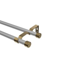 Vorhangstange Silbergrau / Messing Antik, Metall 16 mm Ø Olymp Lucan, doppelläufig Vorhangstange Silbergrau / Messing Antik, Metall 16 mm Ø Olymp Lucan, doppelläufig