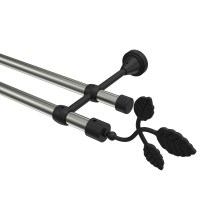 Vorhangstange Edelstahl-Optik / Schwarz, Metall 16 mm Ø Primus Alessia, 2-läufig Vorhangstange Edelstahl-Optik / Schwarz, Metall 16 mm Ø Primus Alessia, 2-läufig