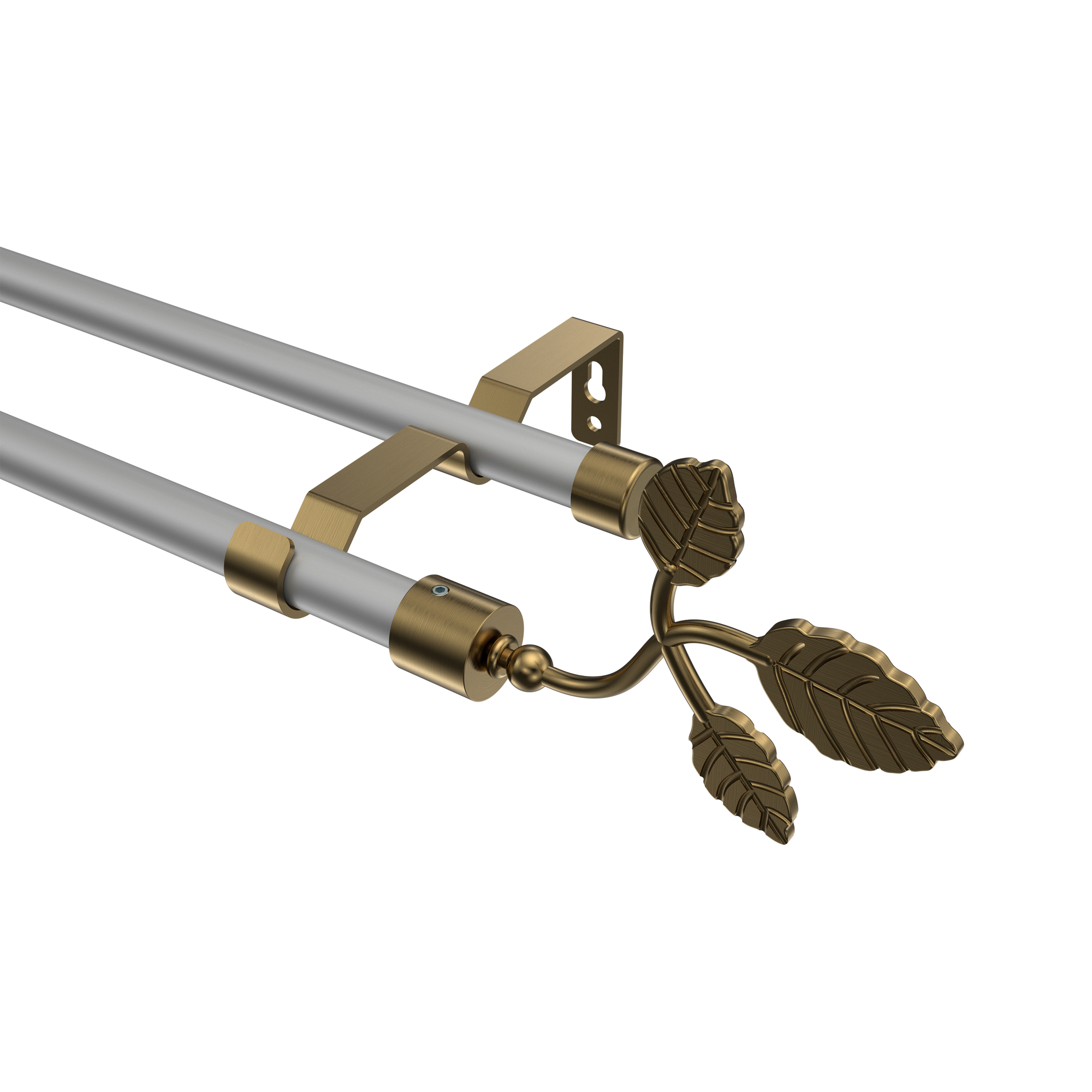 Gardinenstange Silbergrau / Messing Antik, Metall 16 mm Ø Olymp Alessia, doppelläufig Gardinenstange Silbergrau / Messing Antik, Metall 16 mm Ø Olymp Alessia, doppelläufig