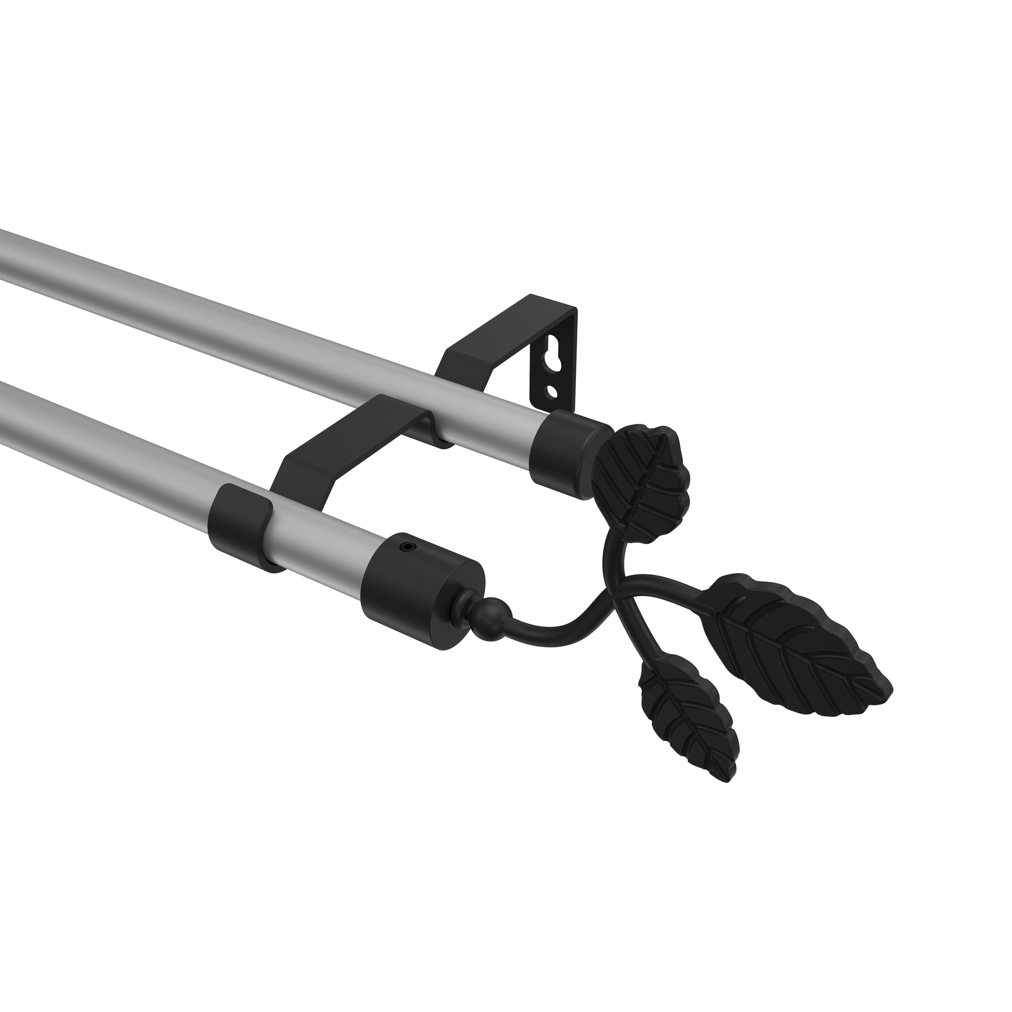 Gardinenstange Silbergrau / Schwarz, Metall 16 mm Ø Olymp Alessia, 2-läufig Gardinenstange Silbergrau / Schwarz, Metall 16 mm Ø Olymp Alessia, 2-läufig