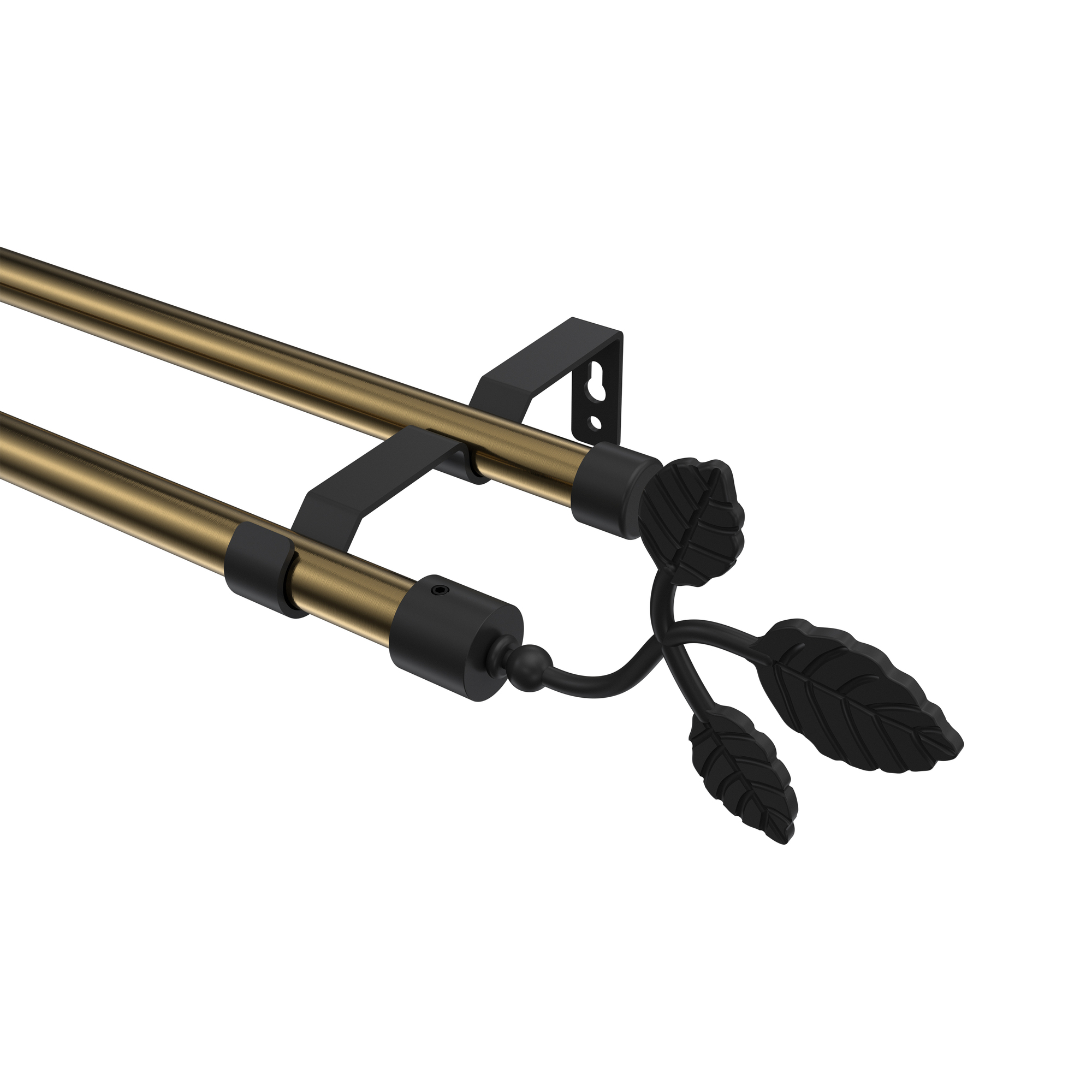 Gardinenstange Messing Antik / Schwarz, Metall 16 mm Ø Olymp Alessia, zweiläufig Gardinenstange Messing Antik / Schwarz, Metall 16 mm Ø Olymp Alessia, zweiläufig