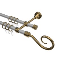 Gardinenstange Silbergrau / Messing Antik, Metall 16 mm Ø Primus Allegra, zweiläufig Gardinenstange Silbergrau / Messing Antik, Metall 16 mm Ø Primus Allegra, zweiläufig