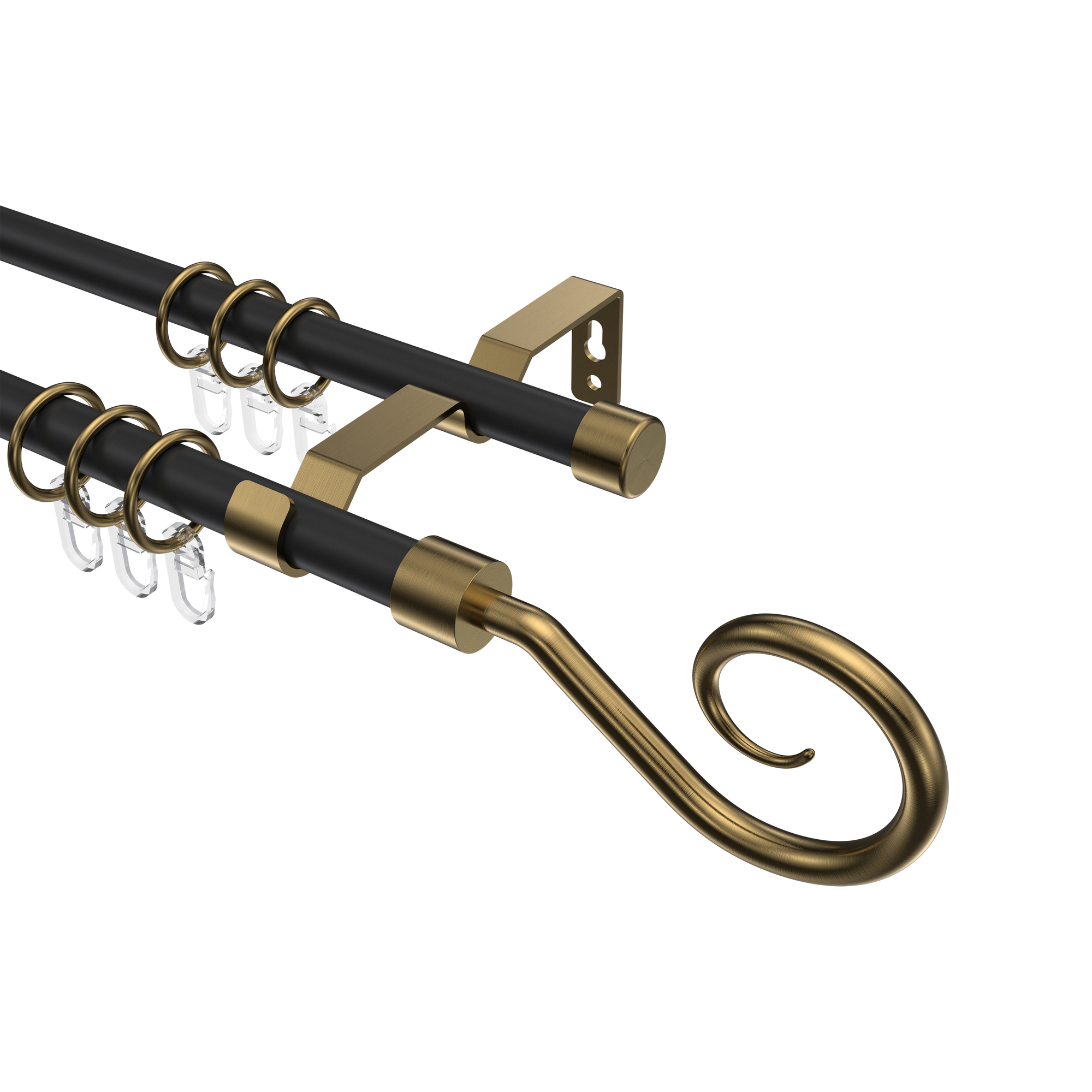 Gardinenstange Schwarz / Messing Antik, Metall 16 mm Ø Olymp Allegra, doppelläufig Gardinenstange Schwarz / Messing Antik, Metall 16 mm Ø Olymp Allegra, doppelläufig
