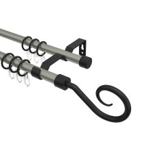 Gardinenstange Chrom matt / Schwarz, Metall 16 mm Ø Olymp Allegra, zweiläufig Gardinenstange Chrom matt / Schwarz, Metall 16 mm Ø Olymp Allegra, zweiläufig