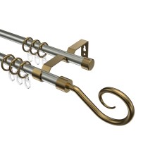 Vorhangstange Edelstahl-Optik / Messing Antik, Metall 16 mm Ø Olymp Allegra, doppelläufig Vorhangstange Edelstahl-Optik / Messing Antik, Metall 16 mm Ø Olymp Allegra, doppelläufig