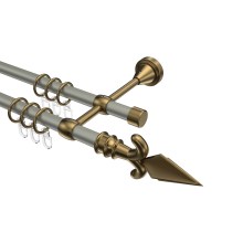 Gardinenstange Chrom matt / Messing Antik, Metall 16 mm Ø Primus Matteo, 2-läufig Gardinenstange Chrom matt / Messing Antik, Metall 16 mm Ø Primus Matteo, 2-läufig