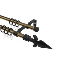 Gardinenstange Messing Antik / Schwarz, Metall 16 mm Ø Olymp Matteo, zweiläufig Gardinenstange Messing Antik / Schwarz, Metall 16 mm Ø Olymp Matteo, zweiläufig