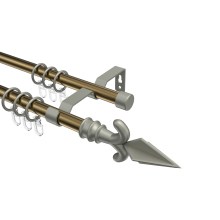 Vorhangstange Messing Antik / Chrom matt, Metall 16 mm Ø Olymp Matteo, doppelläufig Vorhangstange Messing Antik / Chrom matt, Metall 16 mm Ø Olymp Matteo, doppelläufig