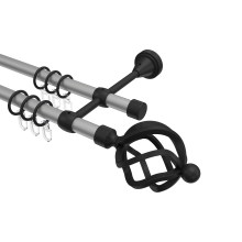 Gardinenstange Silbergrau / Schwarz, Metall 16 mm Ø Primus Paolo, doppelläufig Gardinenstange Silbergrau / Schwarz, Metall 16 mm Ø Primus Paolo, doppelläufig