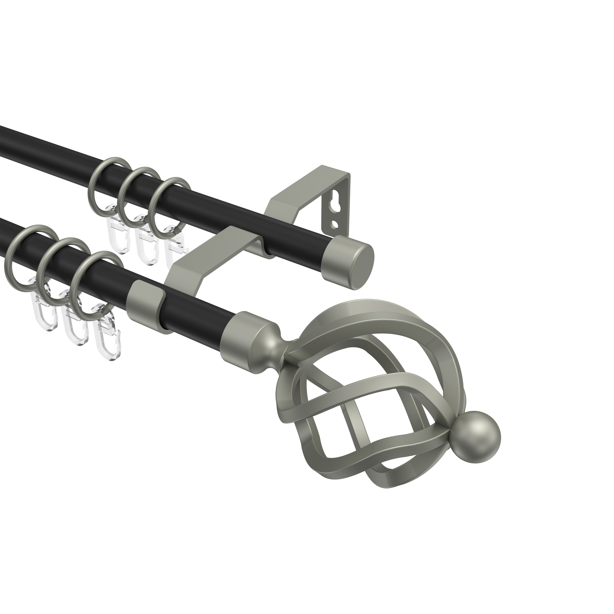 Vorhangstange Schwarz / Chrom matt, Metall 16 mm Ø Olymp Paolo, zweiläufig Vorhangstange Schwarz / Chrom matt, Metall 16 mm Ø Olymp Paolo, zweiläufig