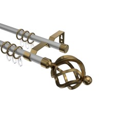 Gardinenstange Silbergrau / Messing Antik, Metall 16 mm Ø Olymp Paolo, doppelläufig Gardinenstange Silbergrau / Messing Antik, Metall 16 mm Ø Olymp Paolo, doppelläufig