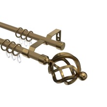 Vorhangstange Gold matt / Messing Antik, Metall 16 mm Ø Olymp Paolo, doppelläufig Vorhangstange Gold matt / Messing Antik, Metall 16 mm Ø Olymp Paolo, doppelläufig