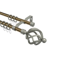 Gardinenstange Messing Antik / Chrom matt, Metall 16 mm Ø Olymp Paolo, doppelläufig Gardinenstange Messing Antik / Chrom matt, Metall 16 mm Ø Olymp Paolo, doppelläufig