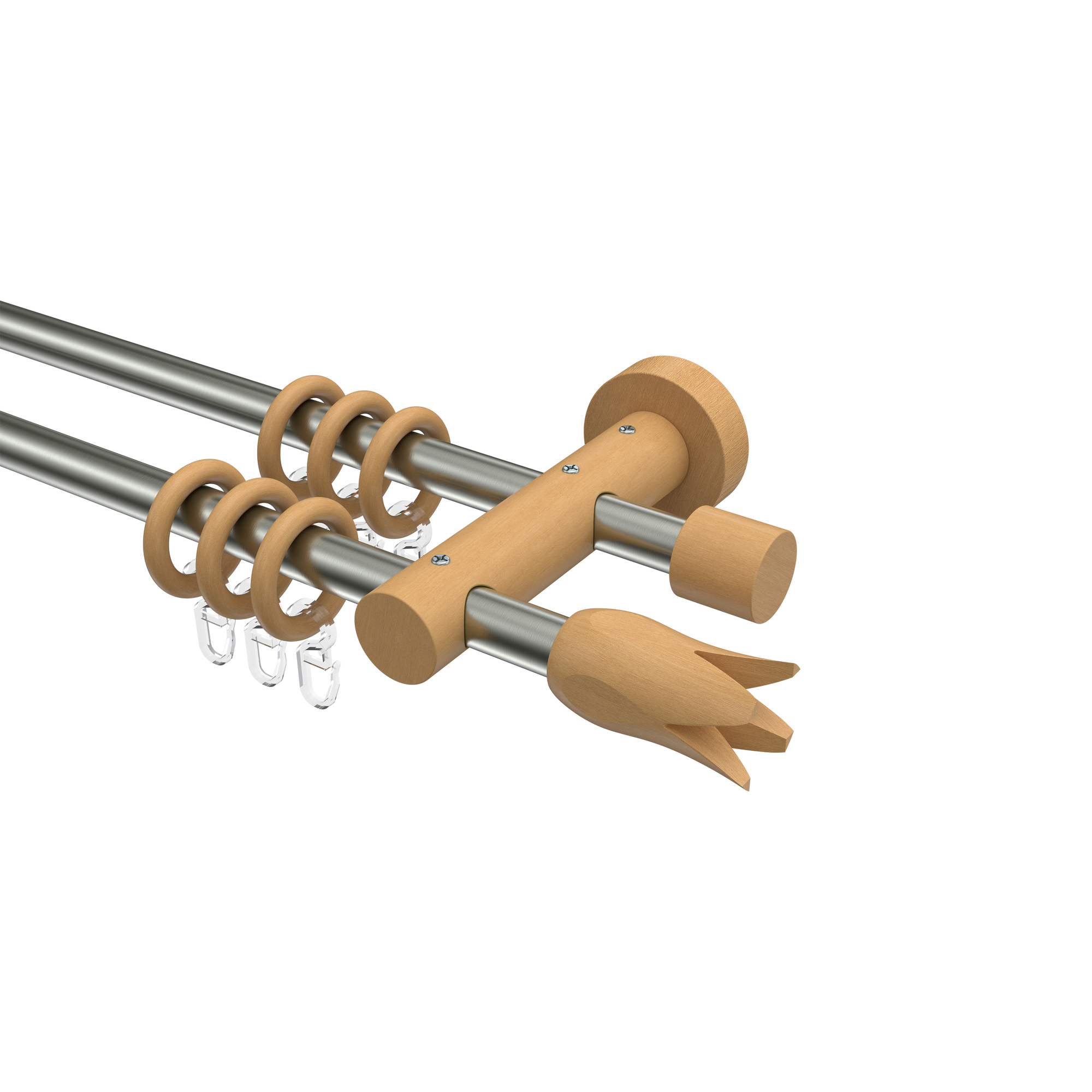 Vorhangstangen Metall / Holz in Edelstahl-Optik / Buche lackiert doppelläufig 16 mm Ø Adrian Flower Vorhangstangen Metall / Holz in Edelstahl-Optik / Buche lackiert doppelläufig 16 mm Ø Adrian Flower