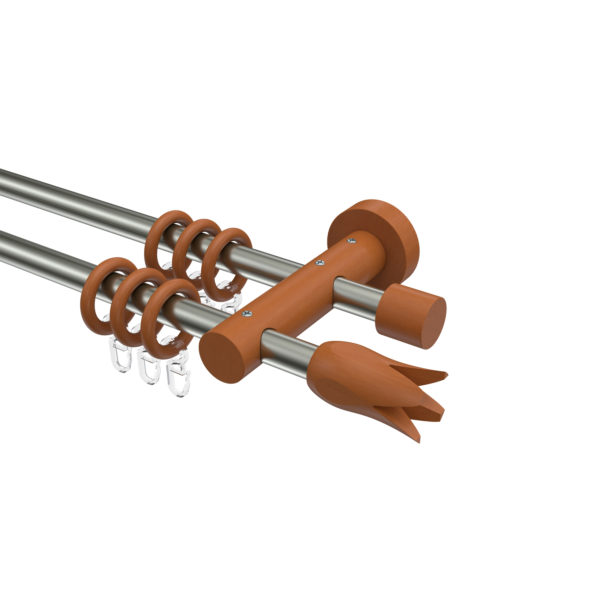 Gardinenstange Edelstahl / Holz Kirschbaum lackiert doppelläufig 16 mm Ø Adrian Flower Gardinenstange Edelstahl / Holz Kirschbaum lackiert doppelläufig 16 mm Ø Adrian Flower