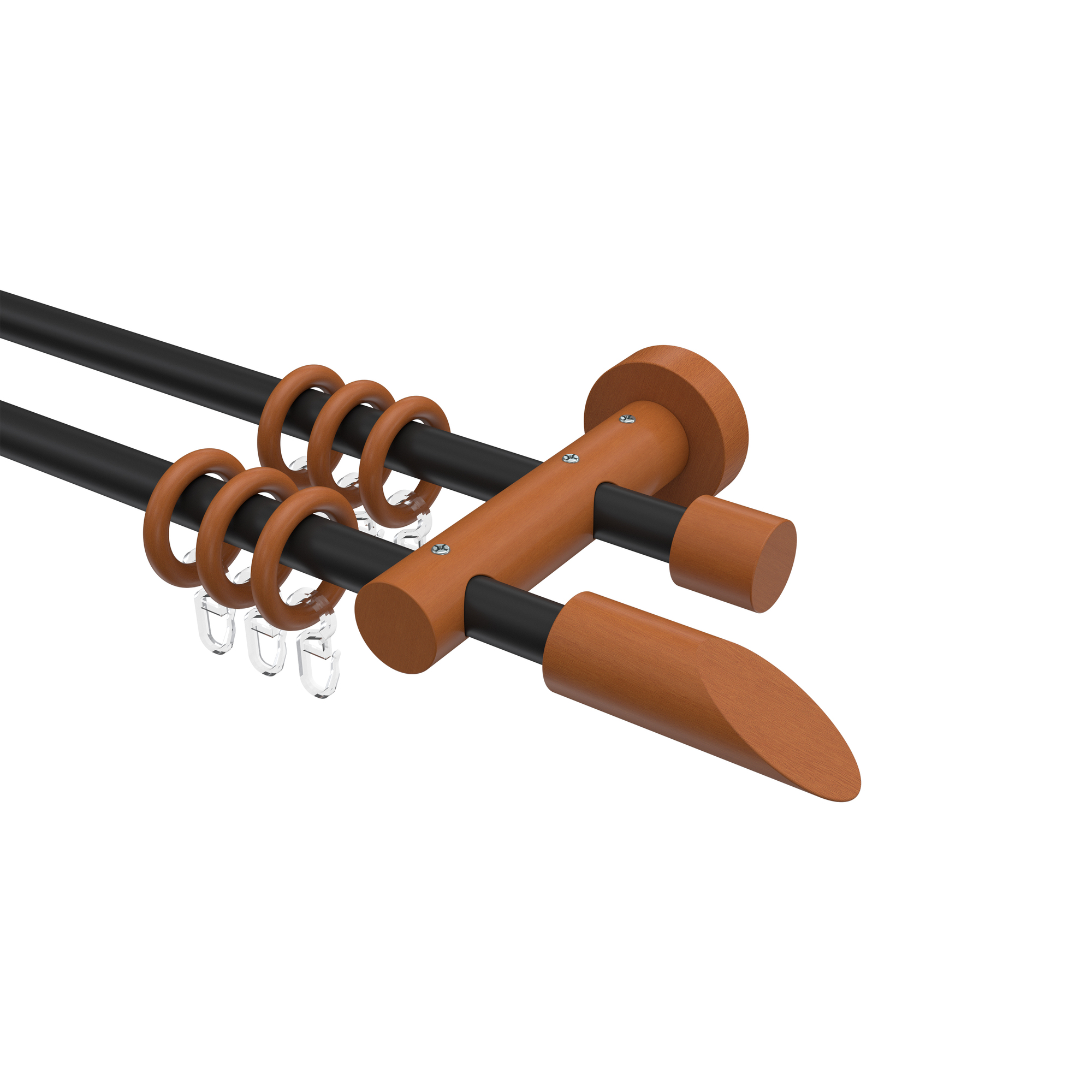 Metall / Holz Gardinenstange in Schwarz / Kirschbaum lackiert doppelläufig 16 mm Ø Adrian Franca Metall / Holz Gardinenstange in Schwarz / Kirschbaum lackiert doppelläufig 16 mm Ø Adrian Franca