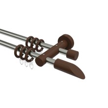 Vorhangstangen 16 mm Ø Metall / Holz in Edelstahl-Optik / Nussbaum lackiert doppelläufig Adrian Franca Vorhangstangen 16 mm Ø Metall / Holz in Edelstahl-Optik / Nussbaum lackiert doppelläufig Adrian Franca