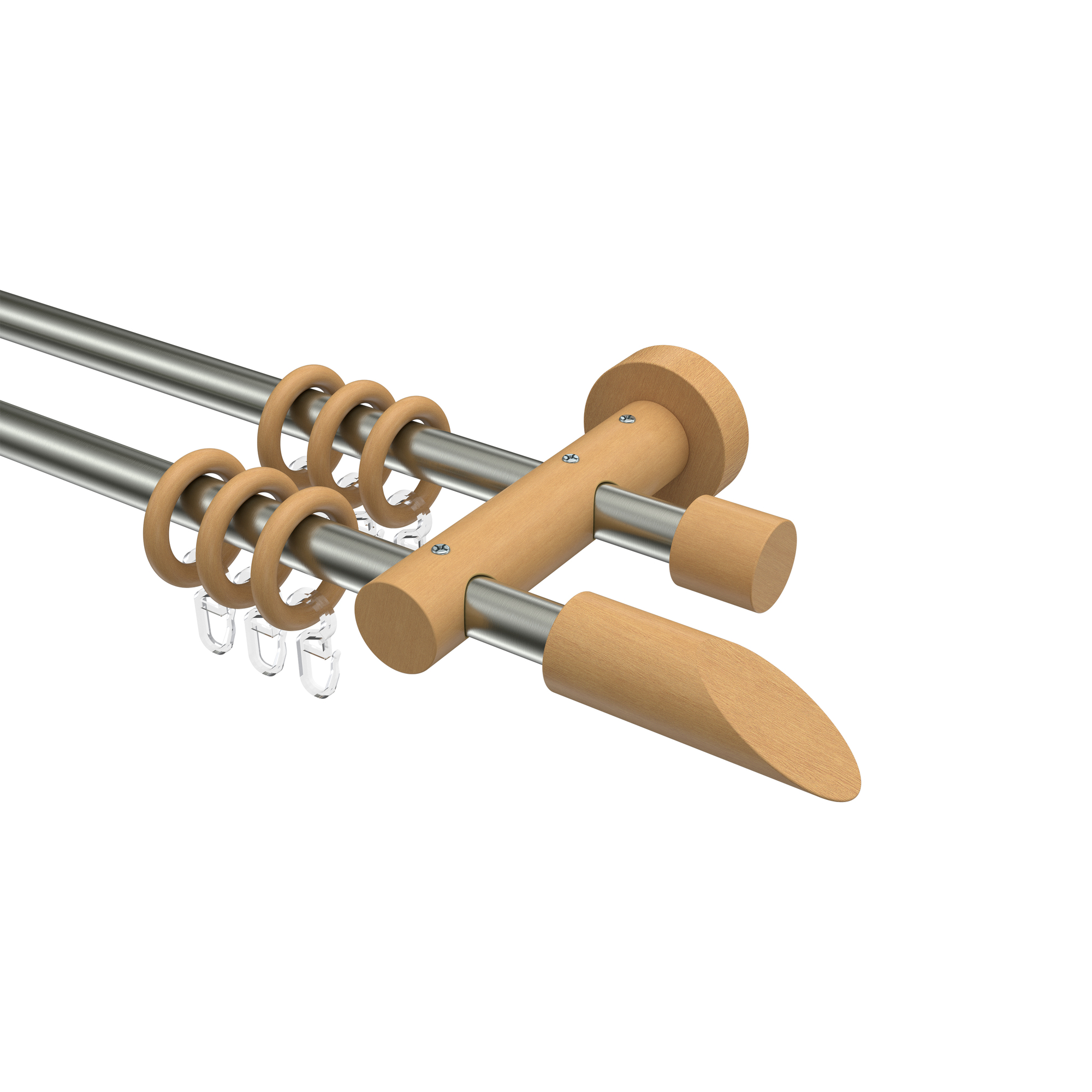 Gardinenstangen Edelstahl / Holz Buche lackiert doppelläufig 16 mm Ø Adrian Franca Gardinenstangen Edelstahl / Holz Buche lackiert doppelläufig 16 mm Ø Adrian Franca