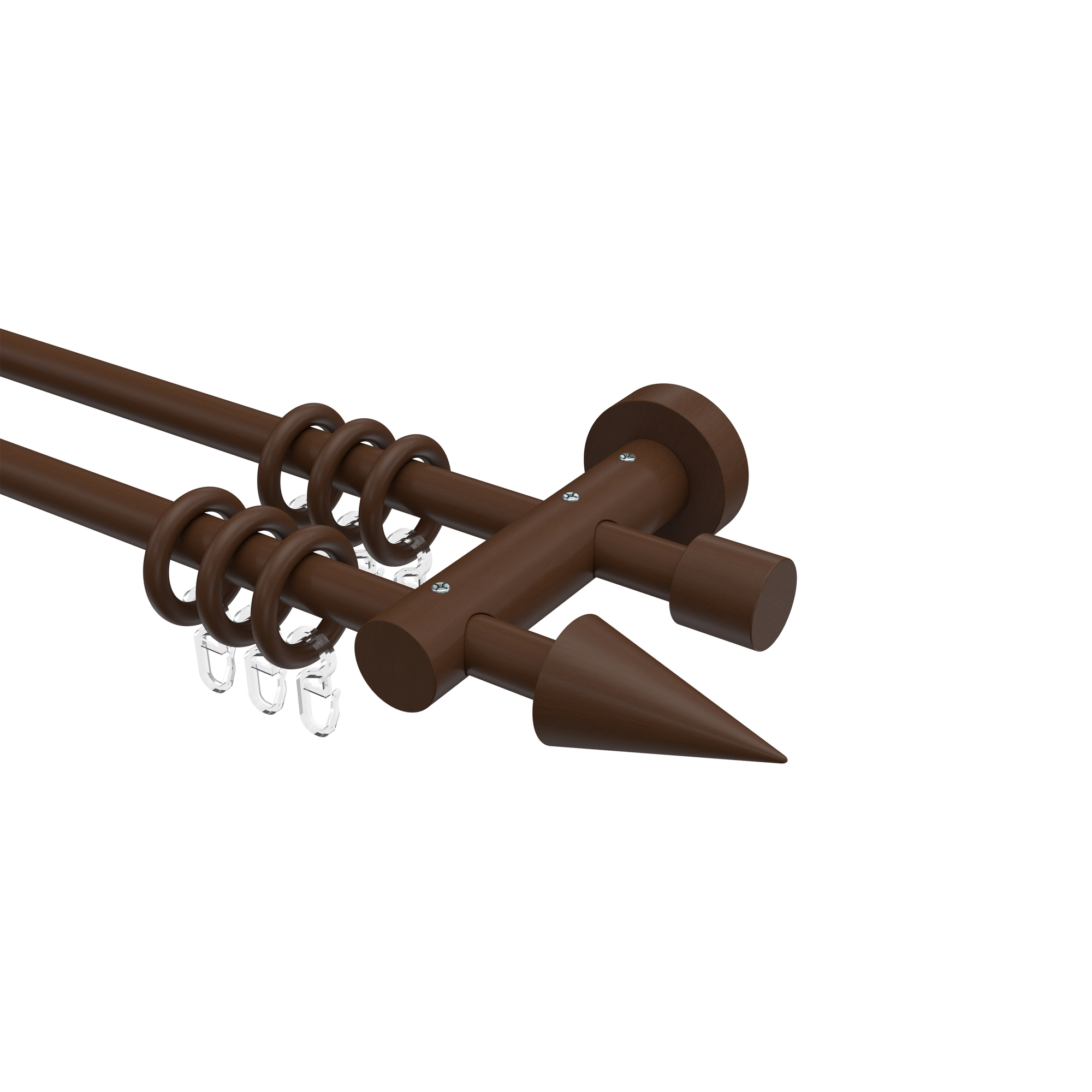 Holz Gardinenstange doppelläufig Nussbaum lackiert 16 mm Ø Adrian Holly Holz Gardinenstange doppelläufig Nussbaum lackiert 16 mm Ø Adrian Holly