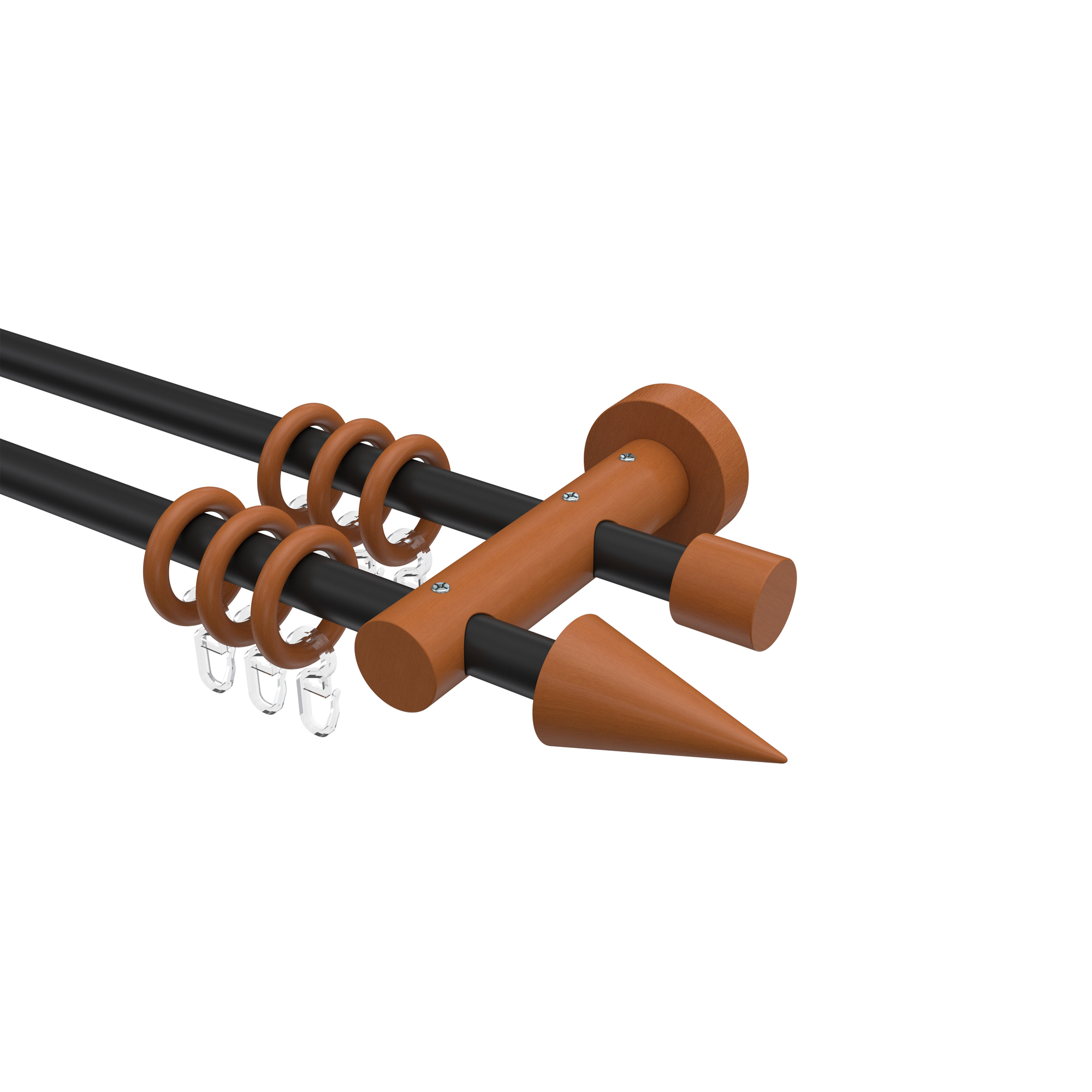 Metall / Holz Vorhangstange in Schwarz / Kirschbaum lackiert doppelläufig 16 mm Ø Adrian Holly Metall / Holz Vorhangstange in Schwarz / Kirschbaum lackiert doppelläufig 16 mm Ø Adrian Holly