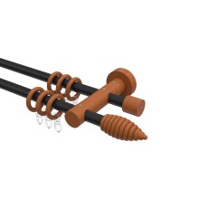 Metall / Holz Vorhangstange in Schwarz / Kirschbaum lackiert doppelläufig 16 mm Ø Adrian Asta Metall / Holz Vorhangstange in Schwarz / Kirschbaum lackiert doppelläufig 16 mm Ø Adrian Asta