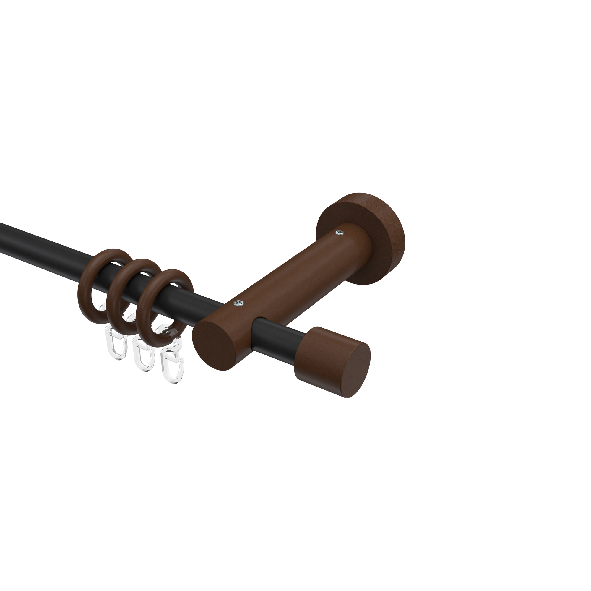 Gardinenstange 16 mm Ø Metall / Holz in Schwarz / Nussbaum lackiert Adrian Pin Gardinenstange 16 mm Ø Metall / Holz in Schwarz / Nussbaum lackiert Adrian Pin