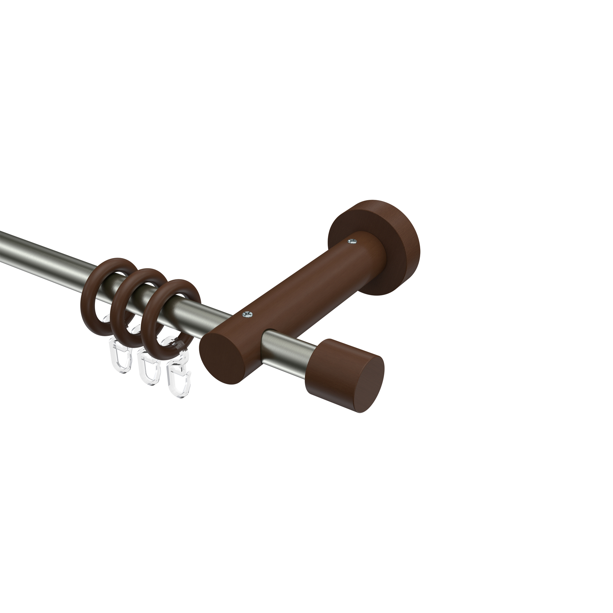 Vorhangstange 16 mm Ø Edelstahl / Holz Nussbaum lackiert Adrian Pin Vorhangstange 16 mm Ø Edelstahl / Holz Nussbaum lackiert Adrian Pin