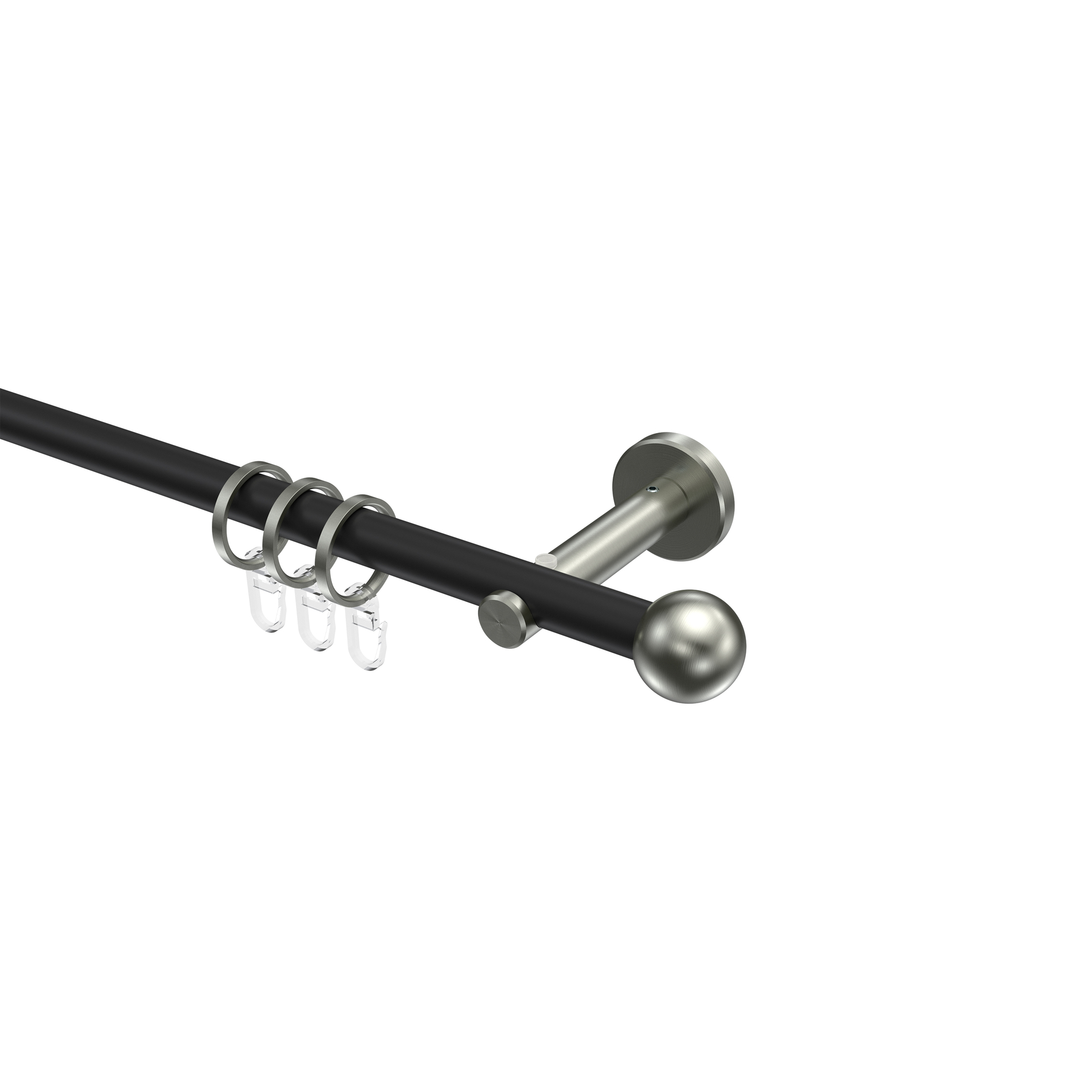 Gardinenstange Metall 16 mm Ø Medium Puros Schwarz/Edelstahl-Optik Gardinenstange Metall 16 mm Ø Medium Puros Schwarz/Edelstahl-Optik