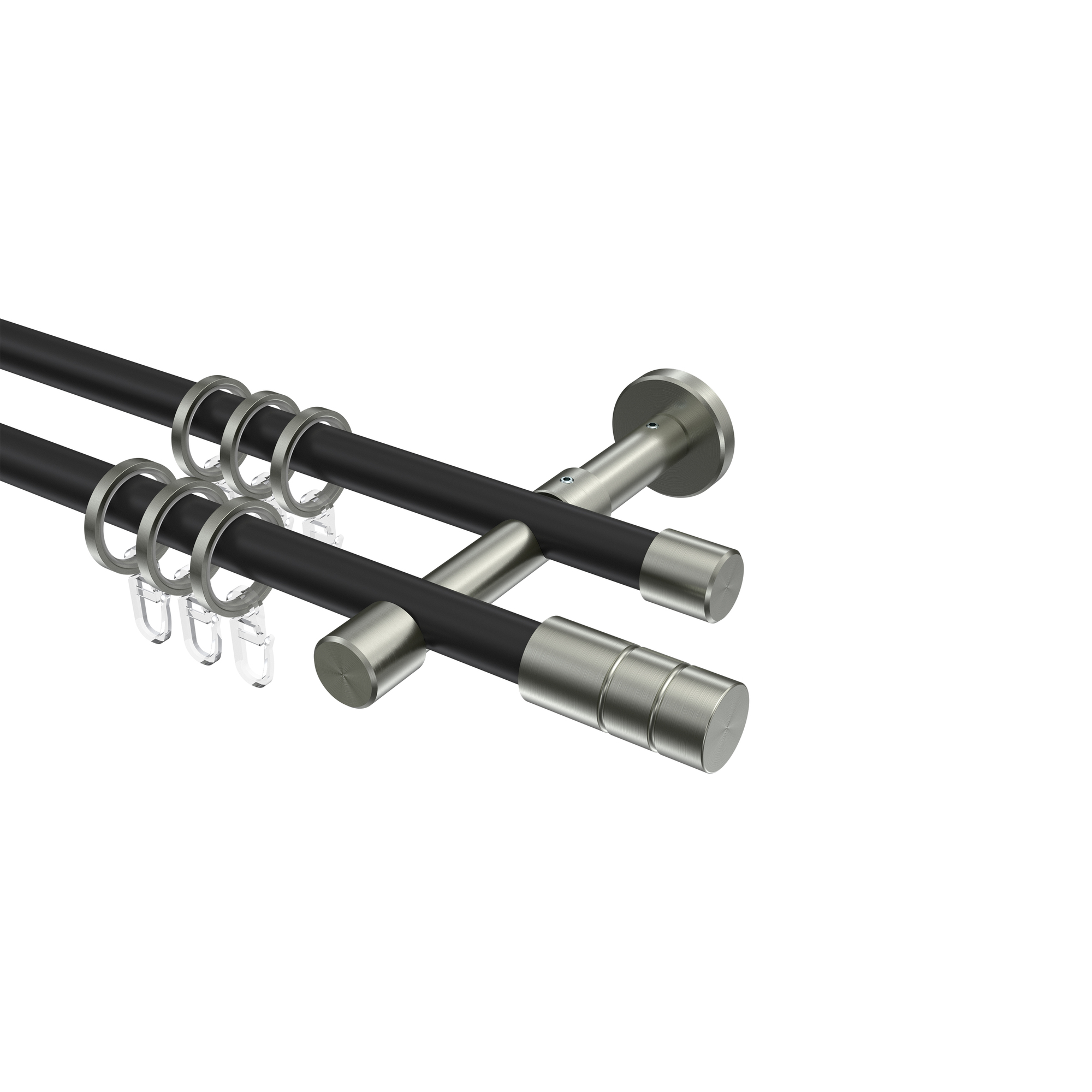 Gardinenstange Metall in Schwarz/Edelstahl Optik 16 mm Ø Sinux Caras, zweiläufig Gardinenstange Metall in Schwarz/Edelstahl Optik 16 mm Ø Sinux Caras, zweiläufig