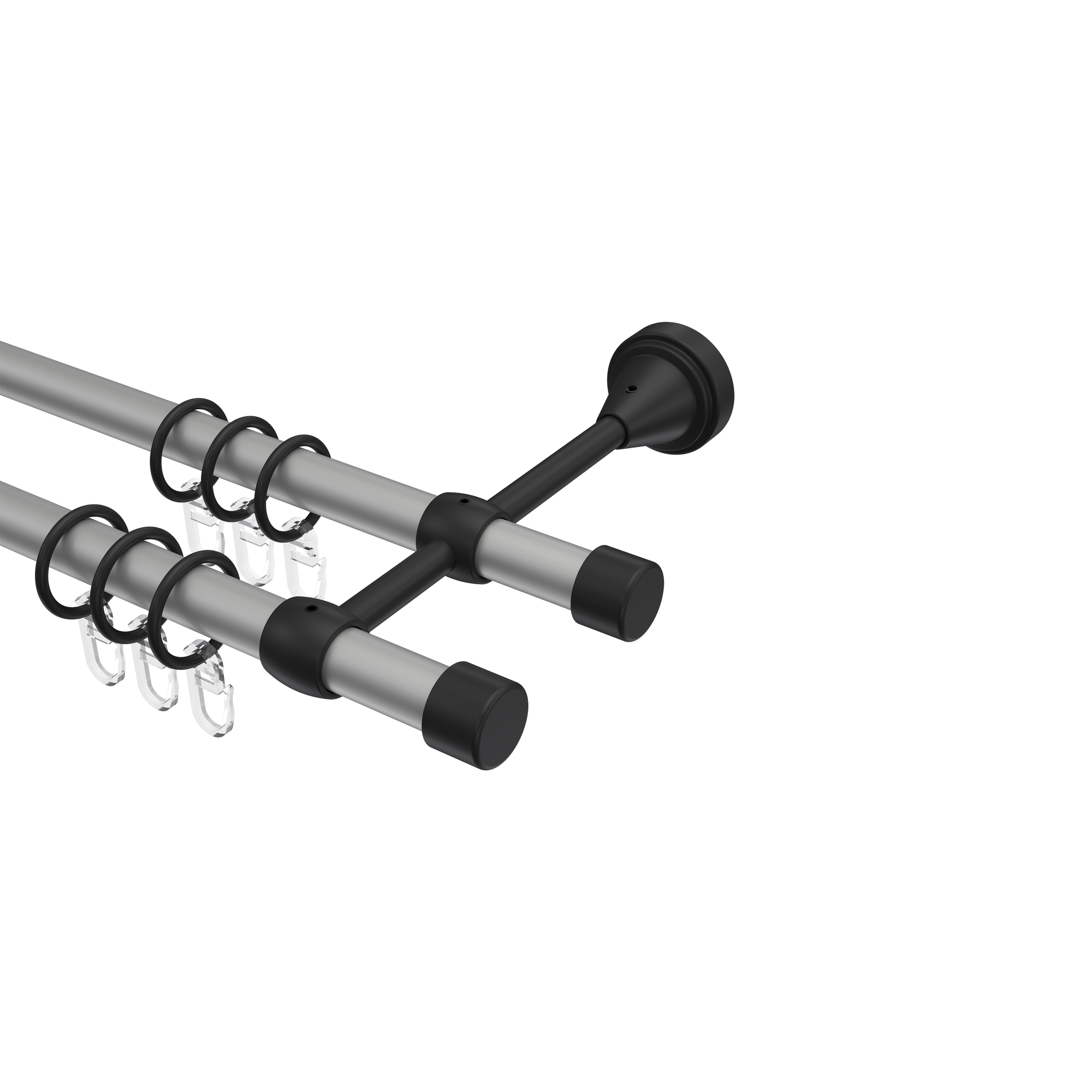 Vorhangstange Silbergrau / Schwarz, Metall 16 mm Ø Primus Lucan, 2-läufig Vorhangstange Silbergrau / Schwarz, Metall 16 mm Ø Primus Lucan, 2-läufig