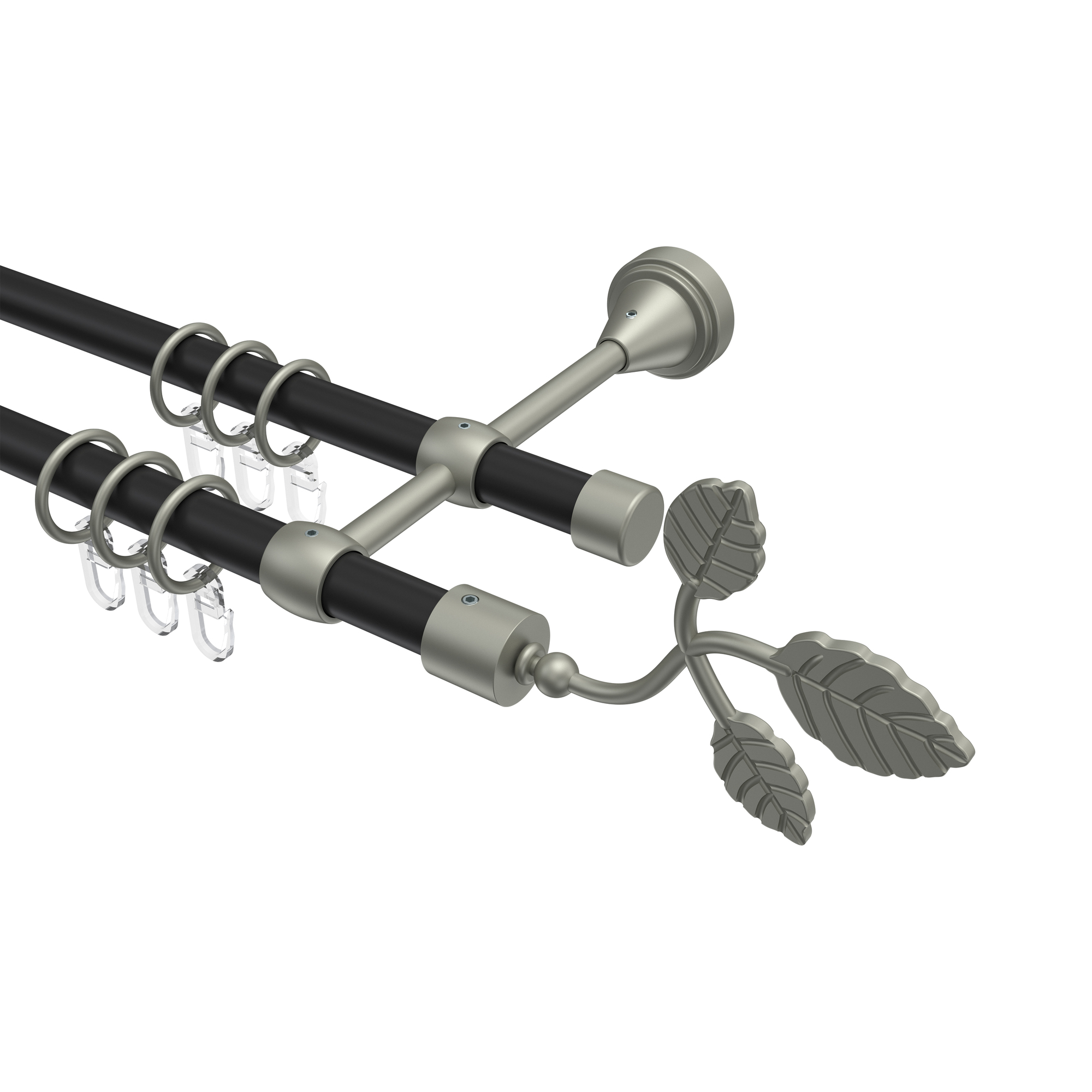 Vorhangstange Schwarz / Chrom matt, Metall 16 mm Ø Primus Alessia, 2-läufig Vorhangstange Schwarz / Chrom matt, Metall 16 mm Ø Primus Alessia, 2-läufig